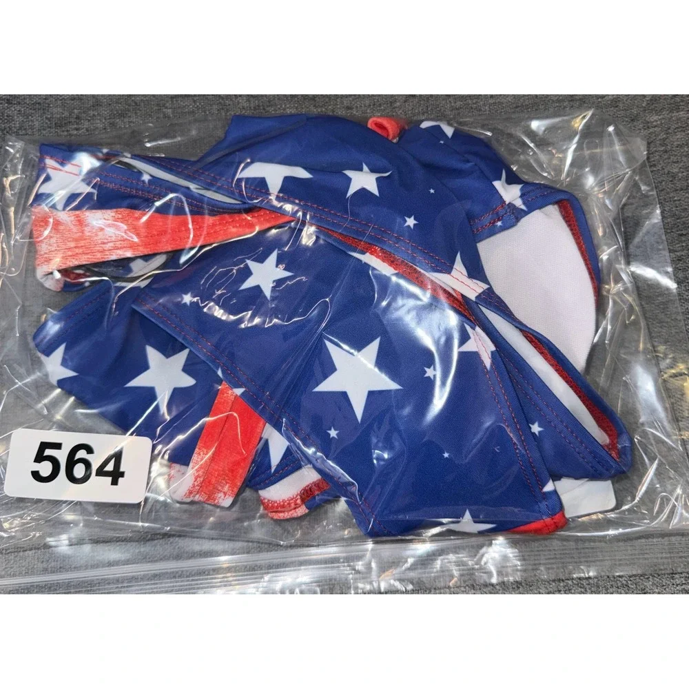 SHEIN Bikini Set Women XL Red White Blue Stars Tie Dye Patriotic Swimsuit NEW